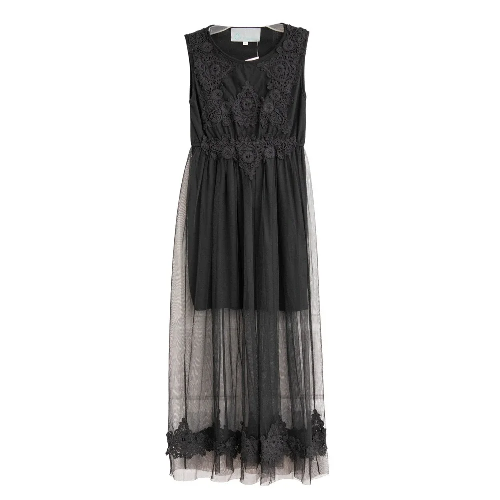 Black Lace Tulle Maxi Dress NEW Sz S Whimsigoth Witchy Dark Romance Ethereal
